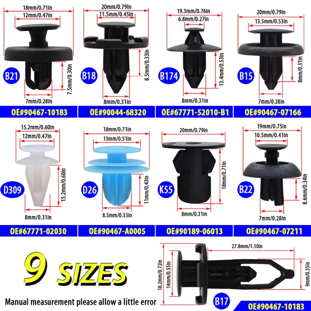 Erick's Wiper 200x Auto Body Trim Clips Push Pin Rivet 9 Sizes Bumper