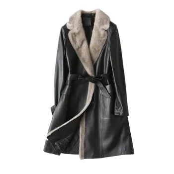 

Genuine Leather Jacket Women Sheepskin Leather Jacket Winter Warm Mink Fur Collar Down Cotton Coat HQ18-YY1079B MF241