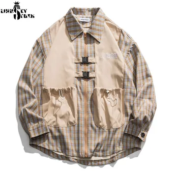 

Men Women Harajuku Jacket False Two Pieces Zipper Men Streetwear Fashion Pocket Coat Autumn Casual Hipster Fashion Outwear