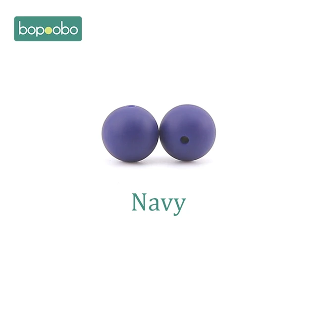 Bopoobo 15mm 10pc Silicone Beads Food Grade Silicone Baby Teething Products Chews Pacifier Chain Clips Beads Baby Teethers Navy