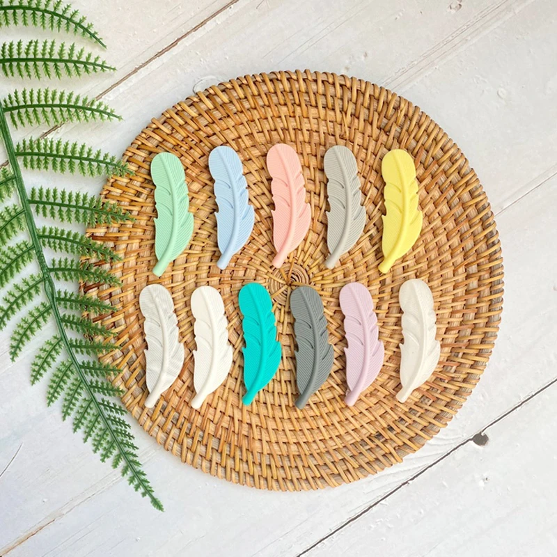 10개 BPA 프리 실리콘 치발기 깃털 비즈 수제 액세서리 용 치발기  선물  치발기