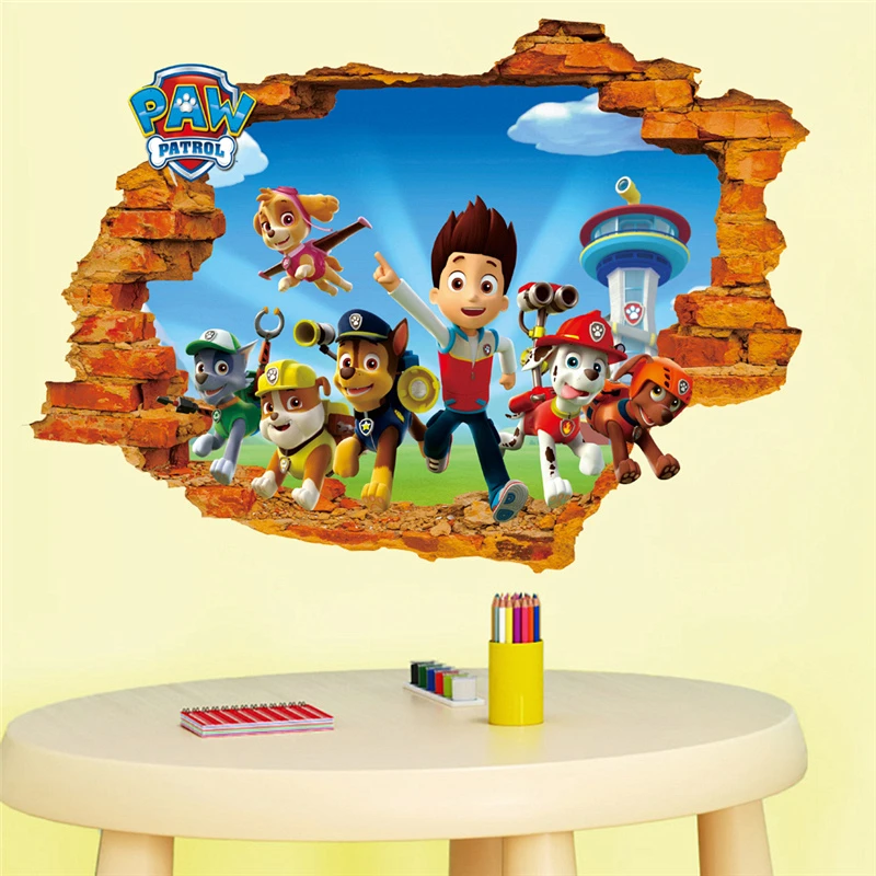 Style A 3D мультфильм настенные наклейки с собаками для детской комнаты украшения сломанное отверстие стены Художественная Мураль Сделай Сам домашние наклейки аниме плакаты ПВХ - Цвет: Style A