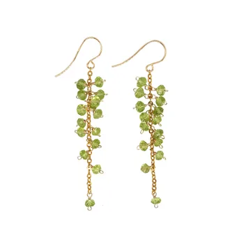 

Lily Jewelry Real Green Peridots Faceted Beads Drop Earring Grape Shape 925 Sterling Silver Gold Color