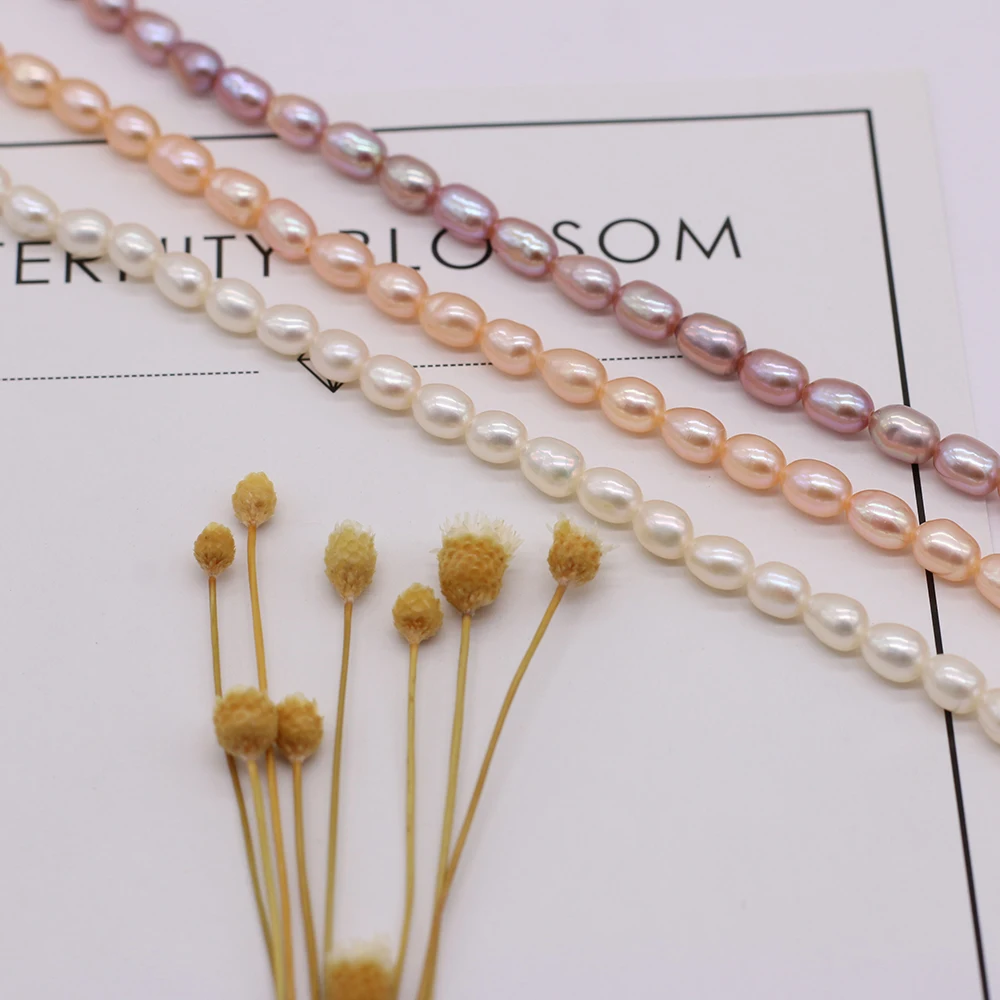 Natural Freshwater Pearl Rice Beads Punch Loose Pearls Bead For DIY Charm Bracelet Necklace Jewelry Accessories Making 3.5-4mm
