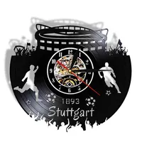 Deutschland Skyline Stuttgart Football Stadium Vinyl LP Record Wall Clock Germany Cityscape Scenery Home Decor Retro Wall Watch 1