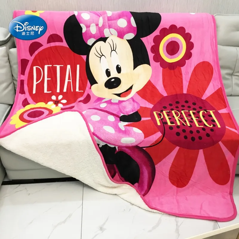 Disney Double Layered Mickey Minnie Mouse Sherpa Thick Warm Blanket Throw for Girls Kids on Bed Sofa 150x200cm Flatsheet Winter