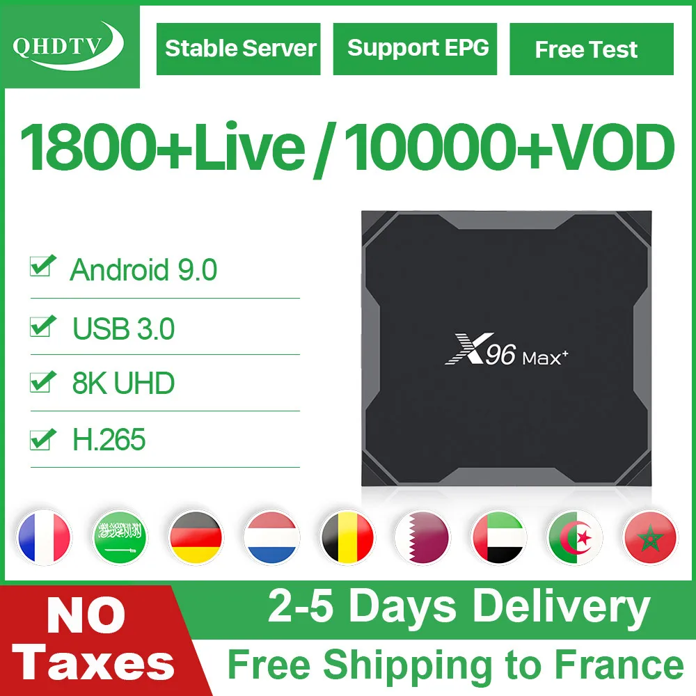 

X96 Max Plus Smart IPTV France Arabic Tv Box Android 9.0 1 Year QHDTV IPTV Subscription Code 4K French IPTV Germany X96 TvBox