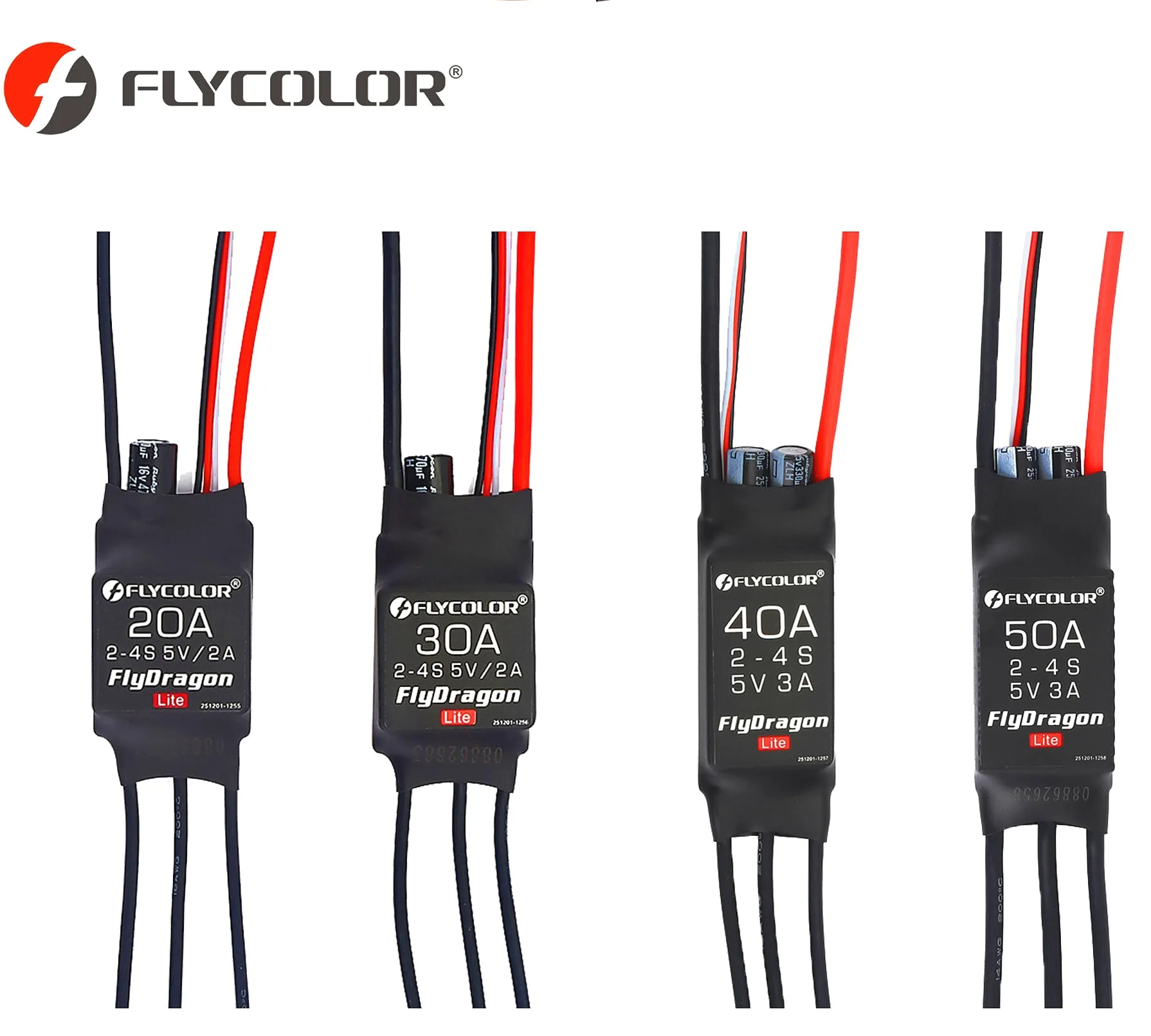 

1pcs FLYCOLOR Flydragon Lite 20A/30A/40/50A 5V BEC 2-4S Brushless ESC for RC Airplane Fixed-Wing FPV Drones