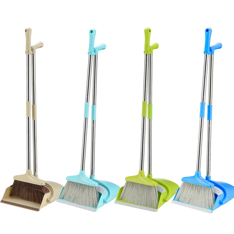 

Windproof Broom and Dustpan Set Stainless Steel Non-Slip Handle Soft Bristle Filter Hair Broom Floor Cleaning Sweeping Artifact