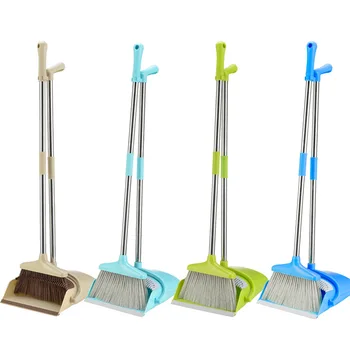 

Windproof Broom and Dustpan Set Stainless Steel Non-Slip Handle Soft Bristle Filter Hair Broom Floor Cleaning Sweeping Artifact