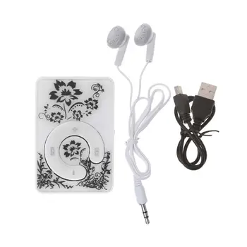 

Mini Clip Floral Pattern Music MP3 Player 32GB TF Card With Mini USB Cable + Earphone