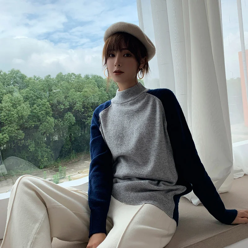 

BELIARST 2019 Autumn and Winter New Half-high O-Neck Cashmere Sweater Women's Large Size Loose Pullover Shirt