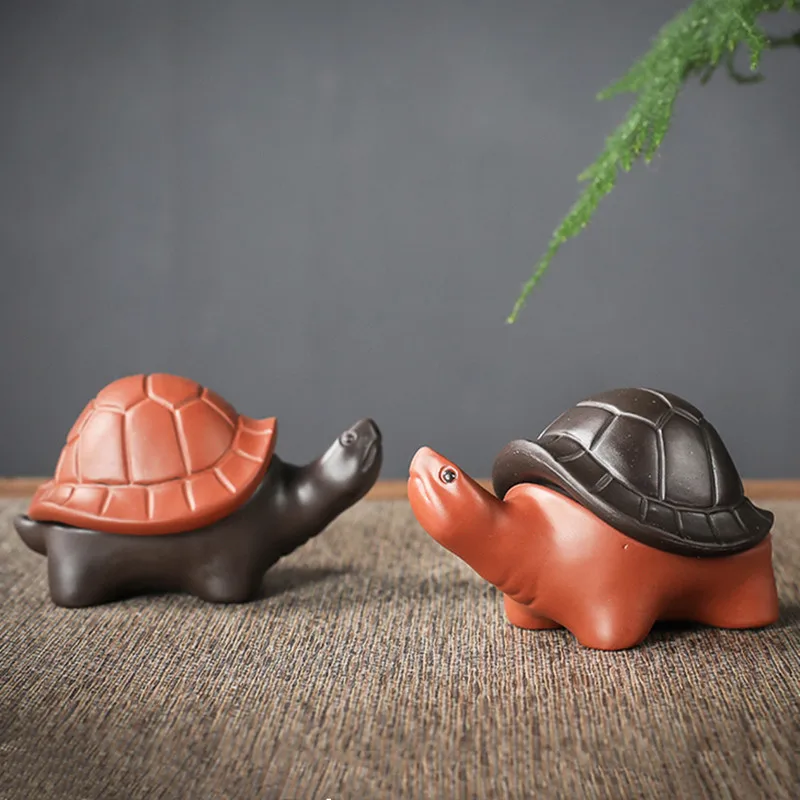 1PCS Chinese Boutique Purple Clay Tea Pet Handmade Lucky Tortoise Statue Ornaments Home Tea Set Decoration Accessories Crafts