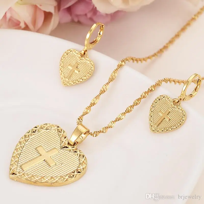 Gold Dubai Heart Cross Jewelry Sets 