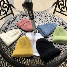 Зимние шерстяные вязаные шапочки для женщин и девушек, одноцветные Повседневные Дышащие вязаные меховые шапки Gorros