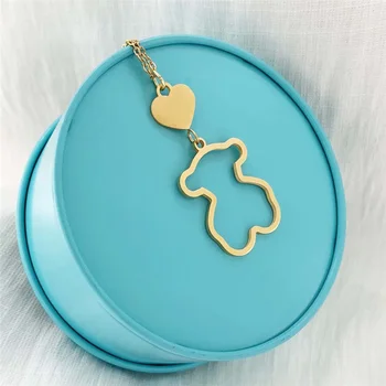 

New Fashion Heart Charm Pendant Necklaces For Women Gift Bear Gold Color Chains Necklace Statement Jewelry Wholesale