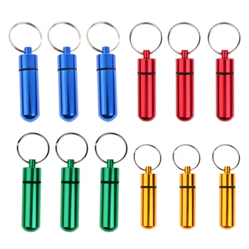

12Pcs Portable Travel Air Tight Aluminum Alloy Pill Case Box Tablet Medicine Vitamin Organizer Holder Key Fob Chain Keyring