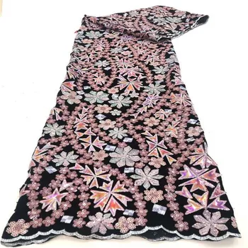

2019 Latest African Lace Fabric High Quality Gold Color Lace Nigerian Lace Fabric 2019 High Quality Lace With Sequins