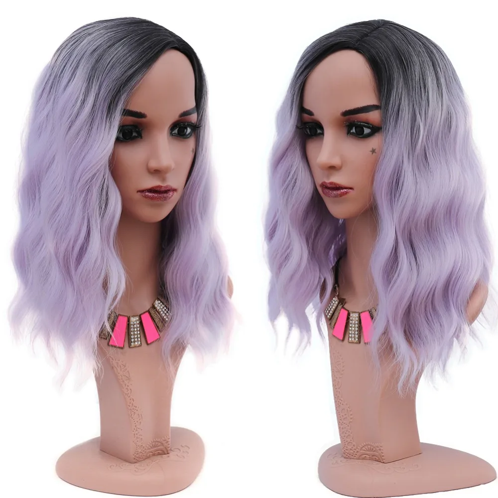 Омбре фиолетовый парик 16 дюймов короткий боб парики натуральные волнистые волосы кудрявые парики для женщин Синтетический волос Косплей парики