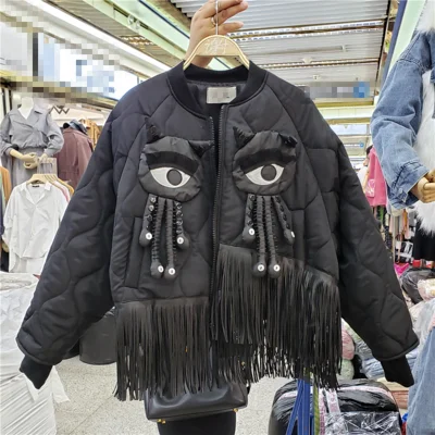 Makuluya глаза кисточкой алмаз Топы High Street свободные уличная одежда с длинным рукавом модные хлопковые пальто куртка Открытый стежок L6