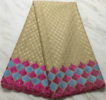 

Hot sale swiss lace fabric african lace fabric gold swiss voile lace with stone 2.5yards nigerian lace fabric for dress PL-E187