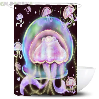 

Jellyfish cute Psychedelic Bath Curtains Waterproof Polyester Fabric cute bottle Shower Curtains Screen with Hooks Accessories