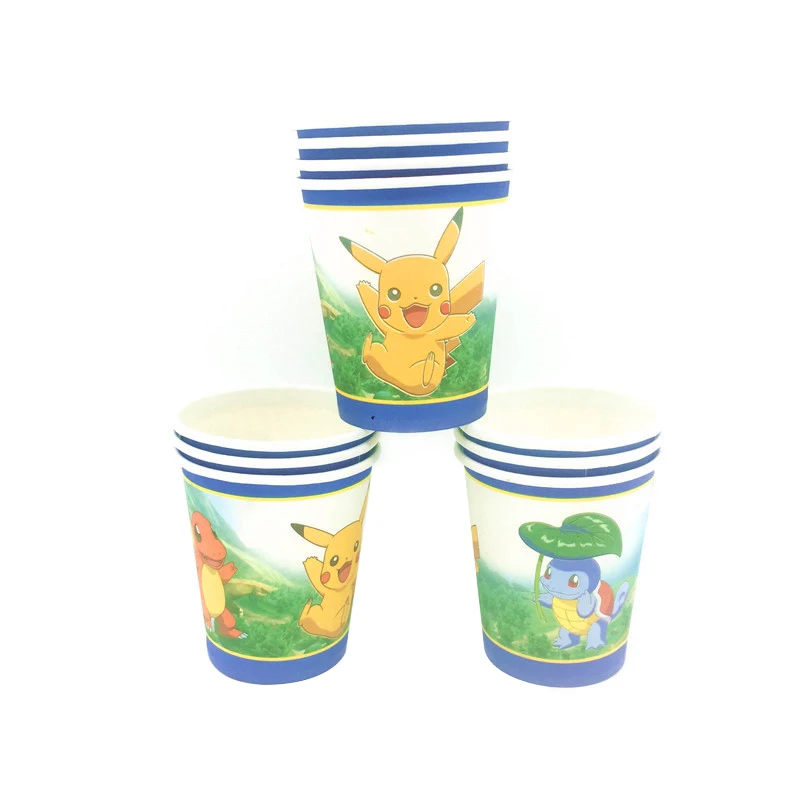 Pokemon Birthday Party Supplies Tableware Set Party Paper Plates Cup Napkins Pokemon Party Balloon Decorations Hats Flags Candle