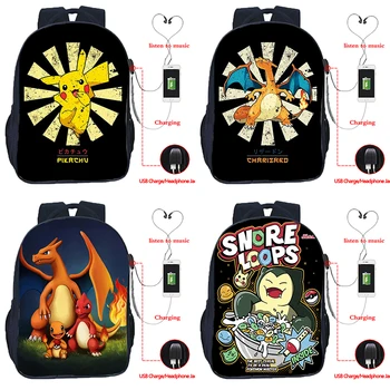 

Pokemon Pikachu USB Charge Backpack High Quality School Bags Fashion Eevee Gengar USB Charging Knapsack Students Book Rucksack