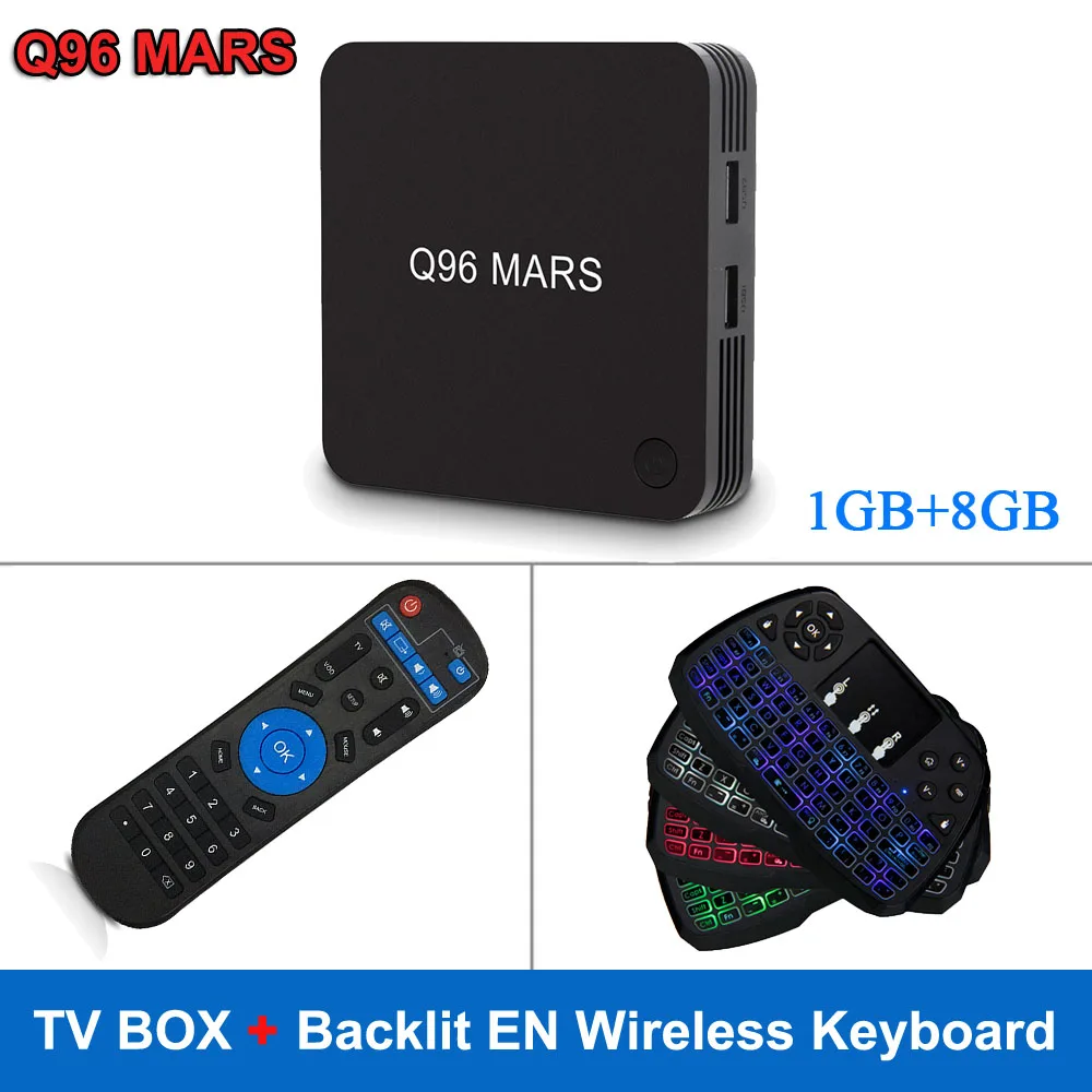 Backlit EN Keybord Q96 MARS Android 7,1 Smart tv Box 1 ГБ/8 ГБ Amlogic S905W четырехъядерный комплект верхней коробки 4K VP9 H.265 2,4G WiFi 100M LAN HD медиаплеер - Цвет: Backlit EN Keybord