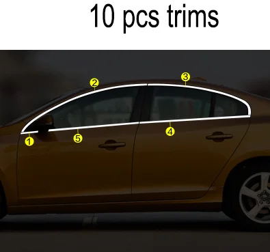 Нержавеющая сталь окна автомобиля планки для volvo s60 2012 2013 2011 - Цвет: 10 pcs trims