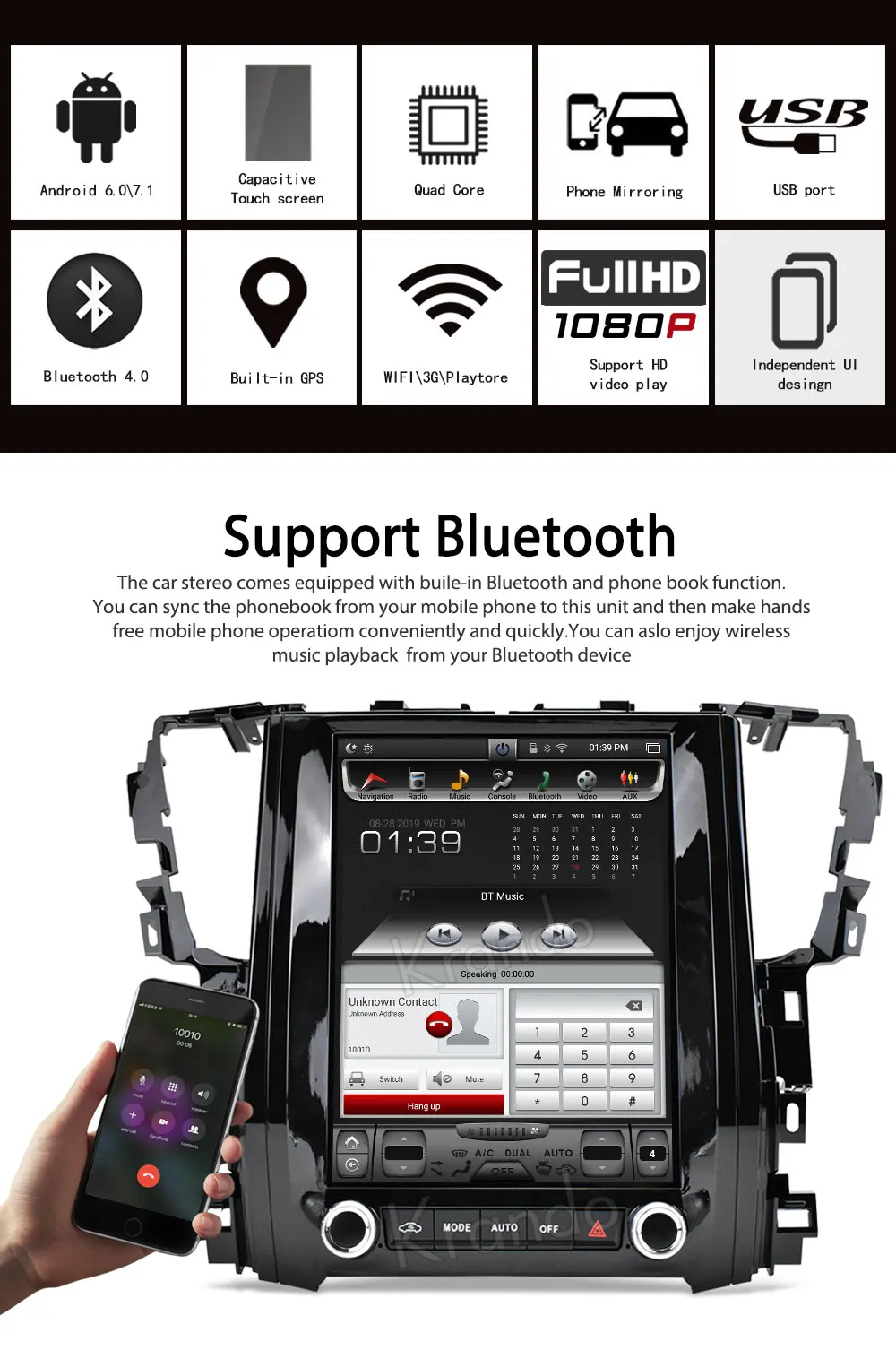 Top Krando Android 8.1 12.1" Tesla Vertical car multimedia player for Toyota Alphard navigation system 1