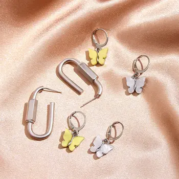 

Bylia Jewel 3Pair/Set Fashion retro Carabiner Drop Earring Silver Color Acrylic Butterfly Dangle Earring Sets Punk Jewelry Gift