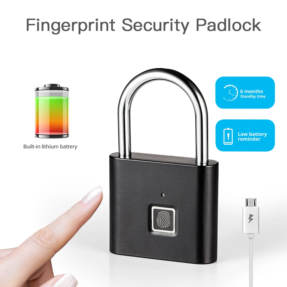 

Smart Fingerprint Lock USB Rechargeable Fingerprint Padlock Quick Unlock Thumbprint Self for Door Luggage Bag Drawer Suitcase