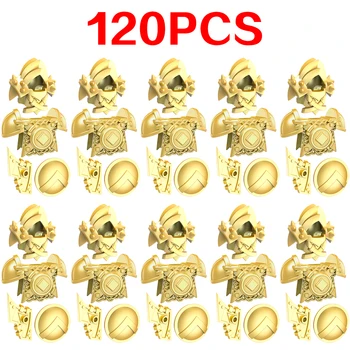 

40/120Pcs Medieval Retro Style Armor Figure Weapon Armor Shield Toy for DIY Small Particle Building Block Model Building Golden