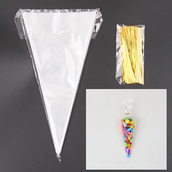 

50pcs Transparent candy packing Bags Wedding Birthday Party Decoration Sweet Cellophane Candy Bag Cone Storage Packaging Bag
