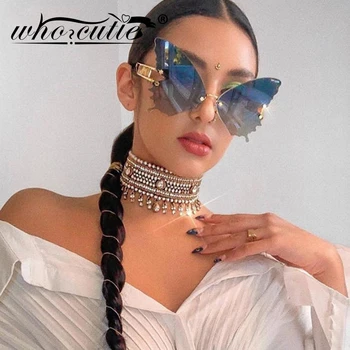 

Wholesale 20PCS Butterfly Rimless Sunglasses Women 2020 Luxury Brand Design Fashion Oversized Steampunk Sunglass Vintage Shades