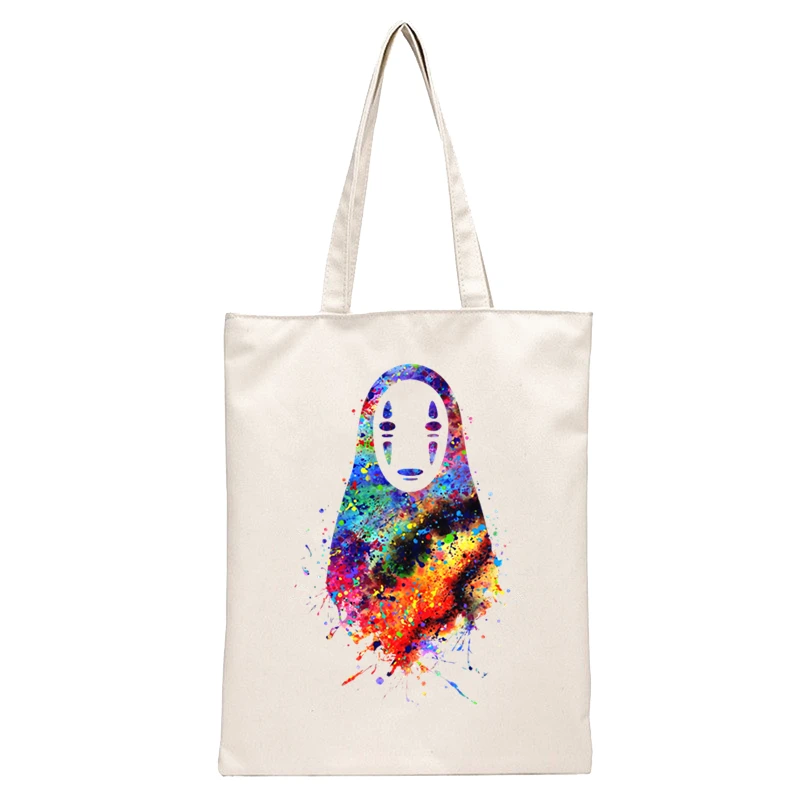 Spirited Away Faceless  Print Reusable Shopping Bag Women Canvas Tote Bags Printing Eco Bag Cartoon Shopper Shoulder Bags
