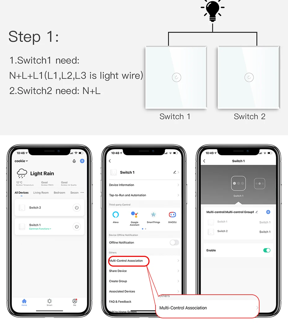 Bseed EU Standard The Base Of Wifi Touch Switch Function 1/2/3Gang  AC110~240V APP Control Wall Light Switch Without Glass Panel illuminated light switch