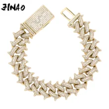 JINAO Iced Out 14 мм шипы по краям стиль ювелирные изделия Хип-Хоп рок медь покрытием золото серебро розовое золото браслет с камнями циркона