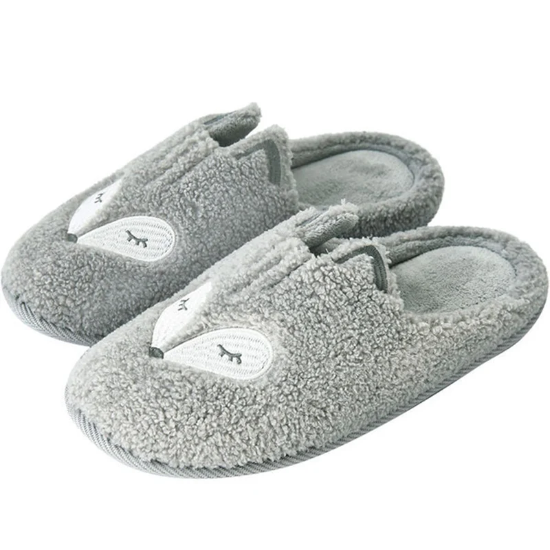 MCCKLE/женские домашние тапочки; женская обувь на плоской подошве; Cutte Fox; теплые женские зимние короткие плюшевые домашние мягкие женские туфли размера плюс - Цвет: gray