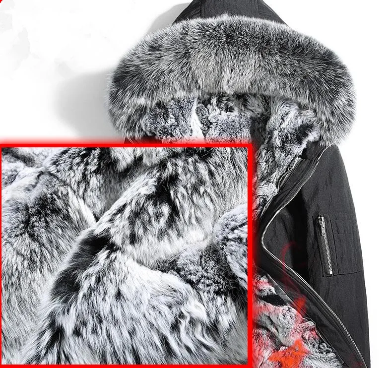 AYUNSUE, Мужская парка, натуральное меховое пальто, натуральная подкладка из кроличьего меха Рекс, короткая зимняя куртка, воротник из лисьего меха, парки Hombre 19880 KJ3452