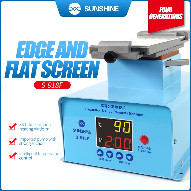 SUNSHINE S-918F LCD Screen Separator Glue Remover Machine Heating Platform Plate Edge Glue Cleaning Middle Frame Glue Remove