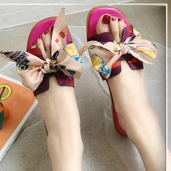 

women Slippers 2020 summer new flat bottom bow flip flops soft bottom non-slip female shoes sweet flower soft woman slides