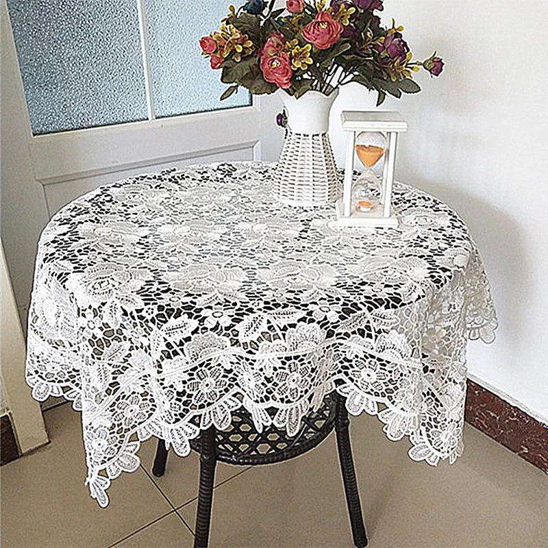 

New lace white tablecloth embroidery restaurant kitchen tea coffee table cover cloth Christmas family party wedding decoration