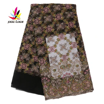 

3d embroidery handmade tulle with beads net embroidery fabric design fancy net fabric sequin fabric bridal gown fabric AMY2895B