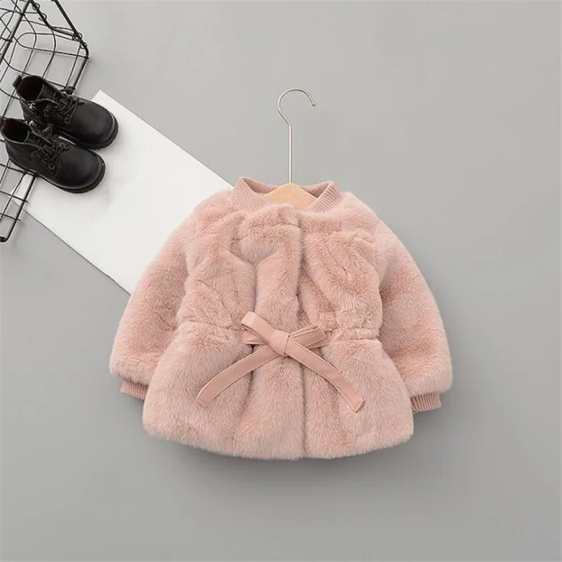 

Princess Faux Fur Coat Girls Warm Thicken Long Sleeve Outerwear Children Coats Kids Clothing for 1 2 3 4 Years Old