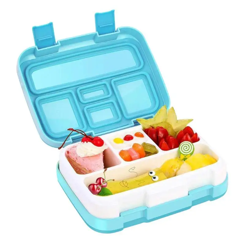 

Flip Cover Lunch Box School Kid Office Worker Blue 5 Grids Compartment Leakproof Portable Bento Case Food Container