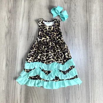 

baby girls summer sleeveless dress girls leopard dress girls ankle-length dress with bow