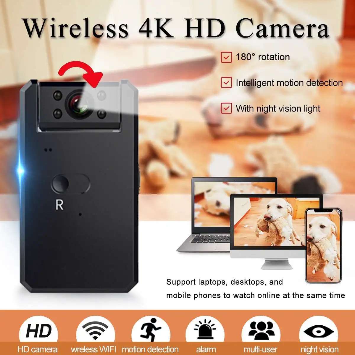 

4K 1920*1080P HD Camera 165 Degree Wide Angle WIFI 1200mah Battery IR Night Vision Function Mini Camera Camcorder