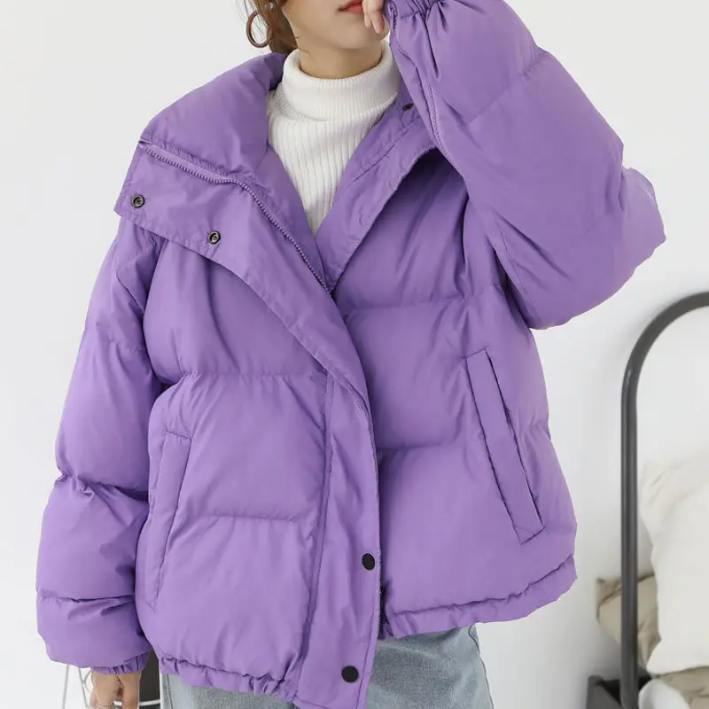 Зимняя куртка теплая верхняя одежда фиолетовые утепленные парки свободная зимняя куртка женское негабаритное пальто из хлопка куртки HK161 - Цвет: Фиолетовый